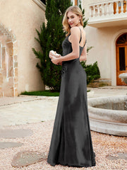 Spaghetti Straps V-neck Velvet Dress with Slit Black Plus Size