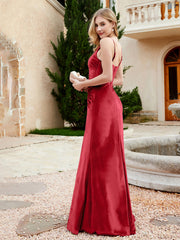 Spaghetti Straps V-neck Velvet Dress with Slit Burgundy Plus Size