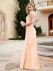 Spaghetti Straps V-neck Velvet Dress with Slit Champagne