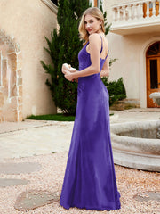 Spaghetti Straps V-neck Velvet Dress with Slit Regency Plus Size