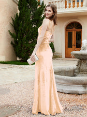 One Shoulder Spaghetti Straps Sheath Velvet Dress Champagne Plus Size