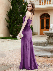 One Shoulder Spaghetti Straps Sheath Velvet Dress Grape Plus Size