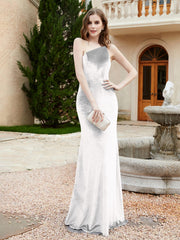 One Shoulder Spaghetti Straps Sheath Velvet Dress Ivory Plus Size