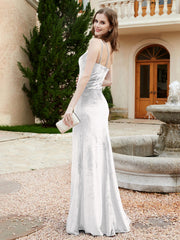 One Shoulder Spaghetti Straps Sheath Velvet Dress Ivory Plus Size