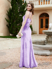 One Shoulder Spaghetti Straps Sheath Velvet Dress Lilac