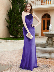 One Shoulder Spaghetti Straps Sheath Velvet Dress Regency