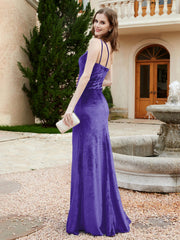 One Shoulder Spaghetti Straps Sheath Velvet Dress Regency