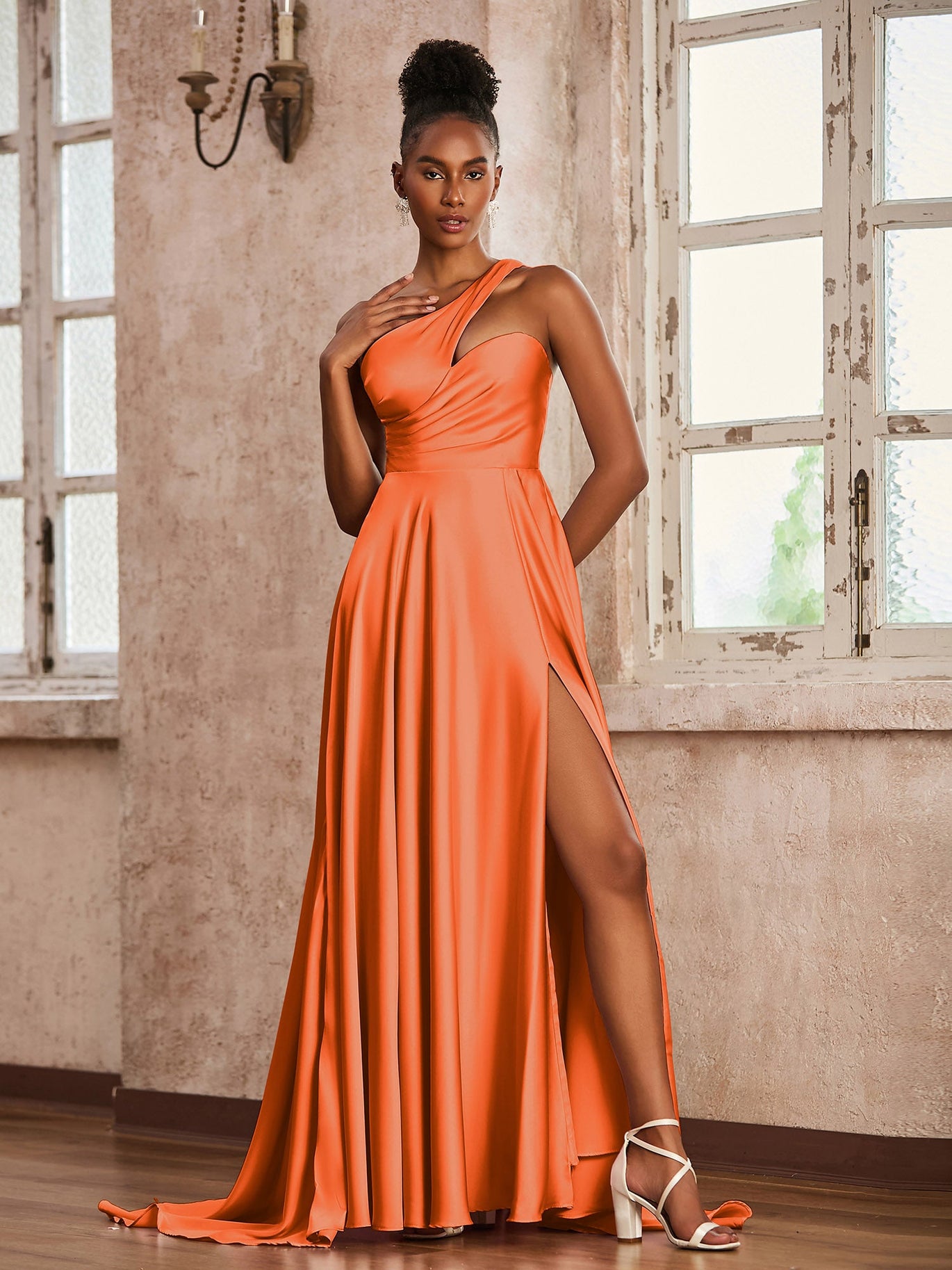 burnt orange bridesmaid dresses uk Mismatched Burnt-Orange Sexy Side Slit Mermaid Soft Satin Long Bridesm –  chicsewuk