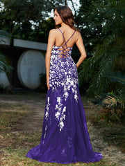 Mermaid V-neck Lace Up Tulle Gown Regency