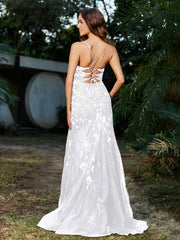 Mermaid V-neck Lace Up Tulle Gown White Plus Size