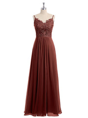Long Spaghetti Straps Chiffon Dress with Lace Top Terracotta