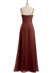 Long Spaghetti Straps Chiffon Dress with Lace Top Terracotta