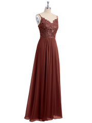Long Spaghetti Straps Chiffon Dress with Lace Top Terracotta