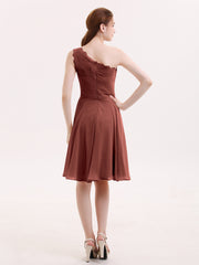 One Shoulder Short Dresses with Lace Bodice Terracotta