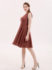 One Shoulder Short Dresses with Lace Bodice Terracotta