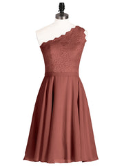 One Shoulder Short Dresses with Lace Bodice Terracotta