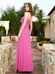 Square Neckline Long Lace Dress With Slit Azalea