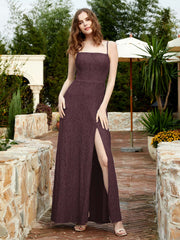 Square Neckline Long Lace Dress With Slit Cabernet
