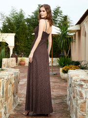 Square Neckline Long Lace Dress With Slit Chocolate
