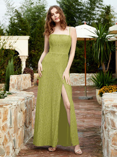 Square Neckline Long Lace Dress With Slit Clover