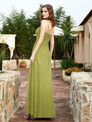 Square Neckline Long Lace Dress With Slit Clover
