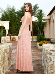 Square Neckline Long Lace Dress With Slit Coral Plus Size