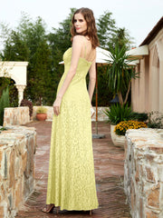 Square Neckline Long Lace Dress With Slit Daffodil