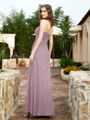 Square Neckline Long Lace Dress With Slit Dusk