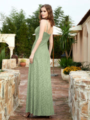 Square Neckline Long Lace Dress With Slit Dusty Sage Plus Size
