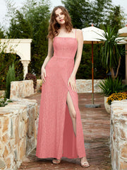 Square Neckline Long Lace Dress With Slit Flamingo Plus Size