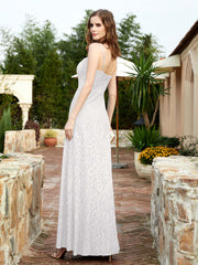 Square Neckline Long Lace Dress With Slit Ivory