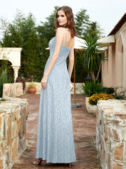 Square Neckline Long Lace Dress With Slit Mist