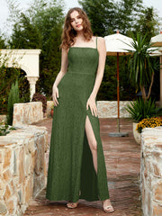 Square Neckline Long Lace Dress With Slit Moss Plus Size