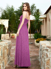 Square Neckline Long Lace Dress With Slit Orchid
