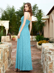 Square Neckline Long Lace Dress With Slit Pool
