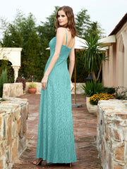 Square Neckline Long Lace Dress With Slit Spa