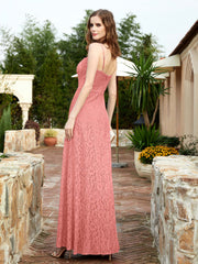 Square Neckline Long Lace Dress With Slit Sunset