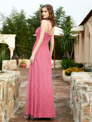 Square Neckline Long Lace Dress With Slit Watermelon