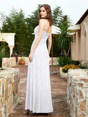 Square Neckline Long Lace Dress With Slit White