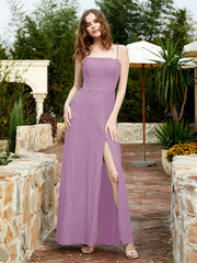 Square Neckline Long Lace Dress With Slit Wisteria