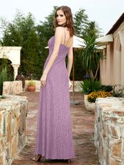 Square Neckline Long Lace Dress With Slit Wisteria