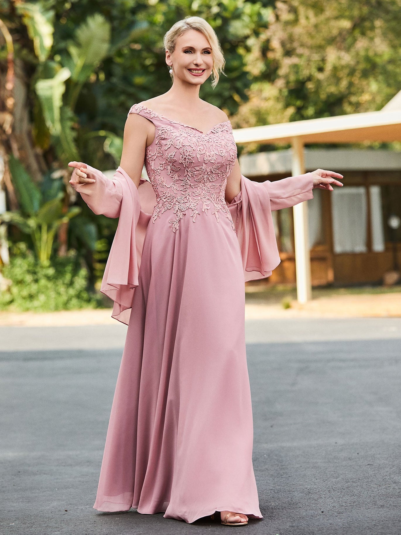 BABARONI Chiffon Dusty Rose Mother of the Bride Dresses A-line V-neck  Floor-length Sleeveless – BABARONI UK