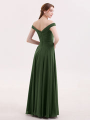Off the Shoulder Long Chiffon Dresses Olive Green