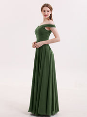 Off the Shoulder Long Chiffon Dresses Olive Green
