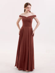 Off the Shoulder Long Chiffon Dresses Terracotta