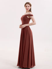 Off the Shoulder Long Chiffon Dresses Terracotta