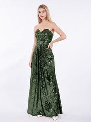 Long Sequins Dresses with Sweethart Neck Olive Green