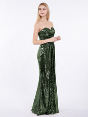 Long Sequins Dresses with Sweethart Neck Olive Green