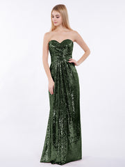 Long Sequins Dresses with Sweethart Neck Olive Green