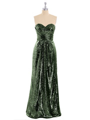 Long Sequins Dresses with Sweethart Neck Olive Green